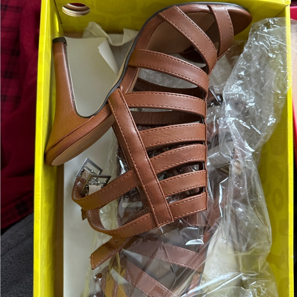 Like new Charlotte Russe Brown Strappy Block Heel Sandals